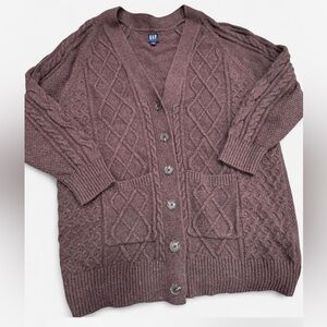 GAP brown Cable Knit Grandpa Women's Cardigan L long sleeve winter long sweater